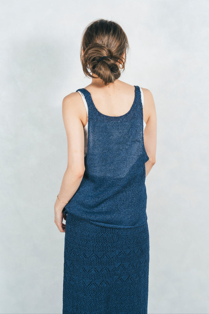 バックスリットレースニットスカート (NAVY)