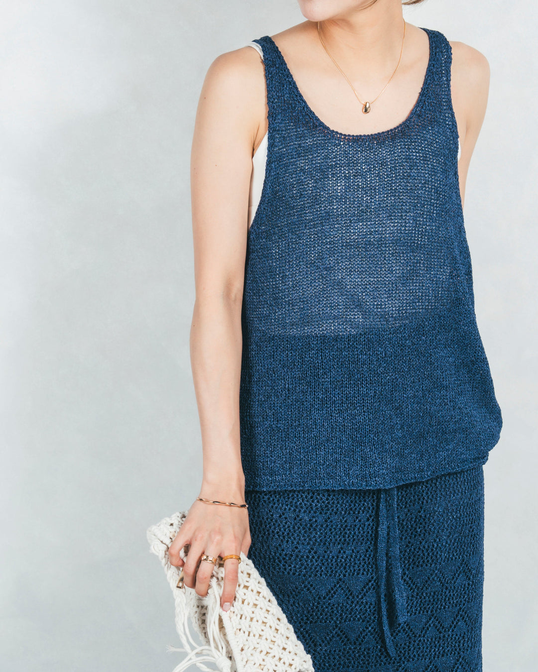 バックスリットレースニットスカート (NAVY)