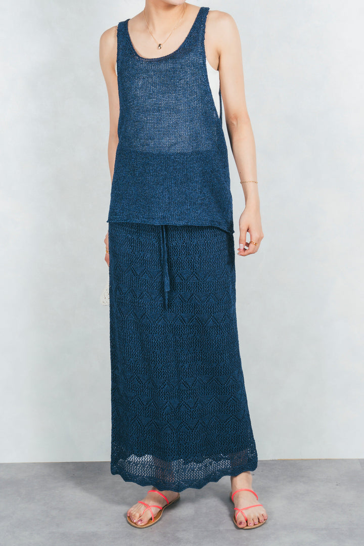 バックスリットレースニットスカート (NAVY)