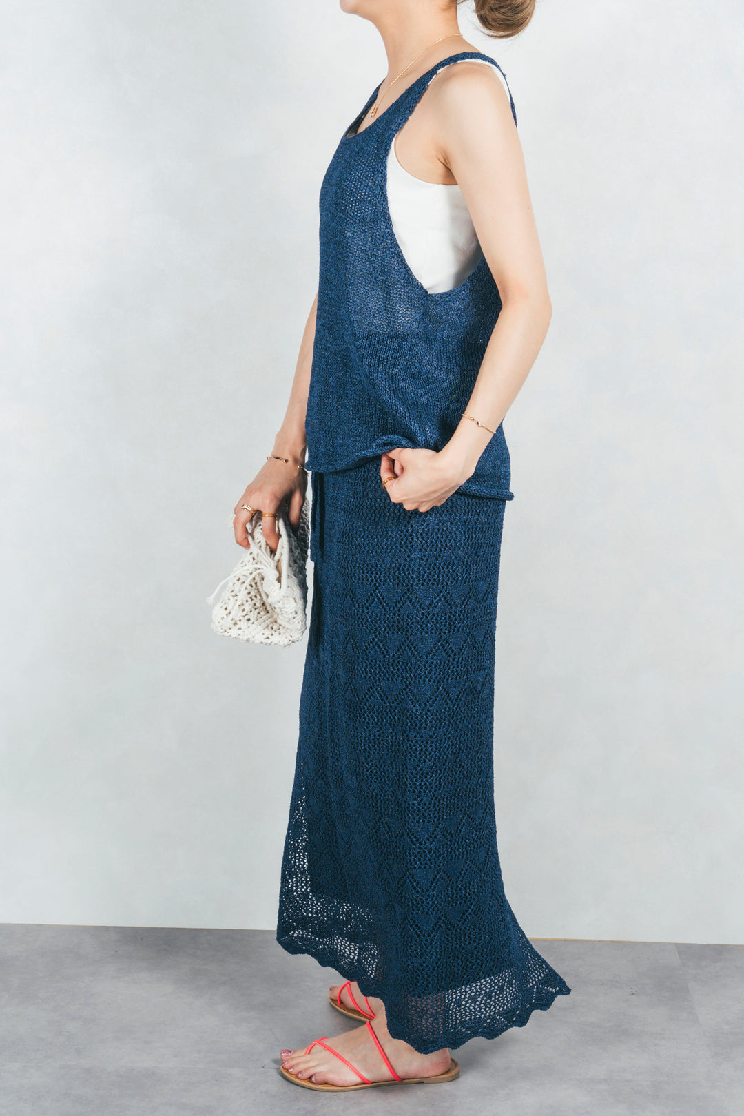 バックスリットレースニットスカート (NAVY)