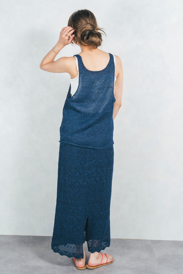 バックスリットレースニットスカート (NAVY)