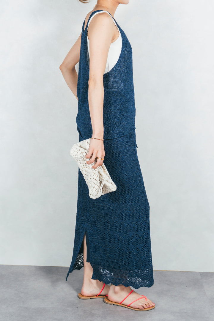 バックスリットレースニットスカート (NAVY)