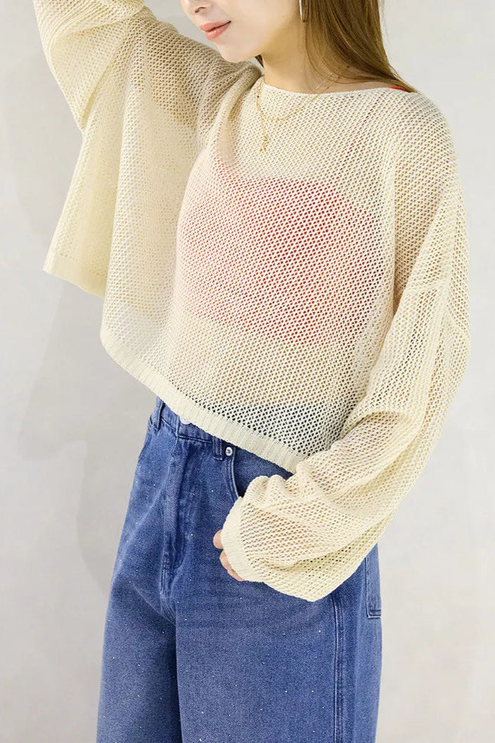 クロップドレースメッシュニット NATURAL BEAUTY BASIC｜クロップドレースメッシュニット