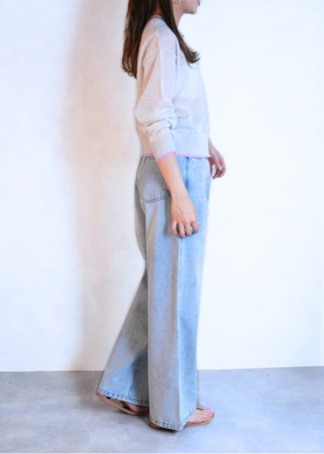 バイカラーシアーニットカーデ (OFF GREY)