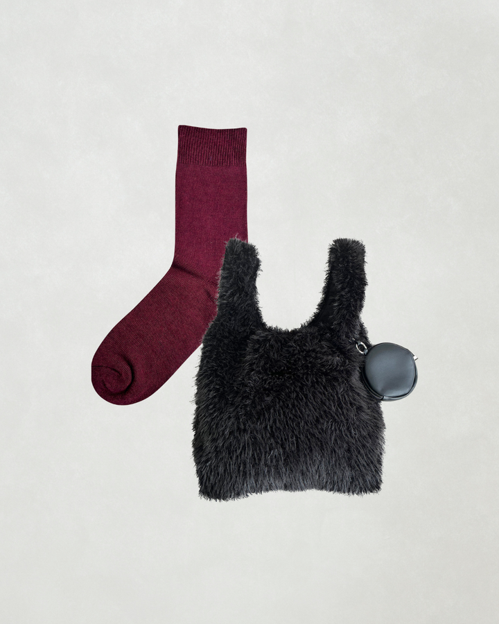 ［SET］ポーチ付Fairyファーバッグ+Cozyアンゴラ混ソックス（2SET）