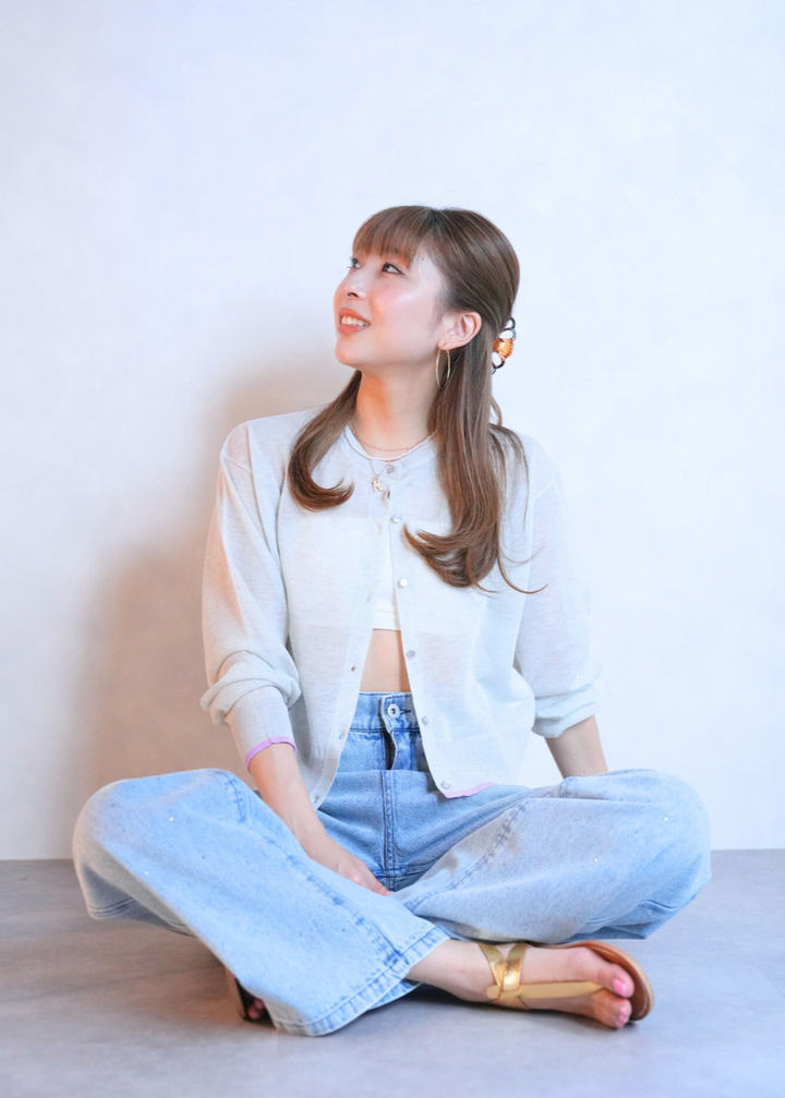 バイカラーシアーニットカーデ (OFF GREY)