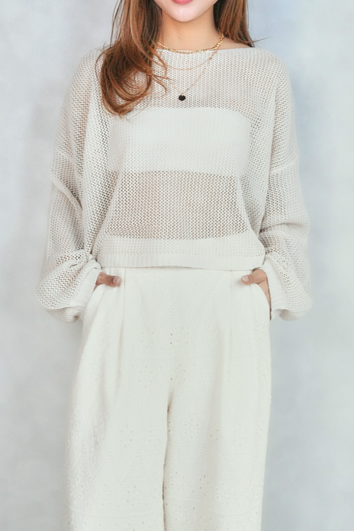 クロップドメッシュニット (CREAM)