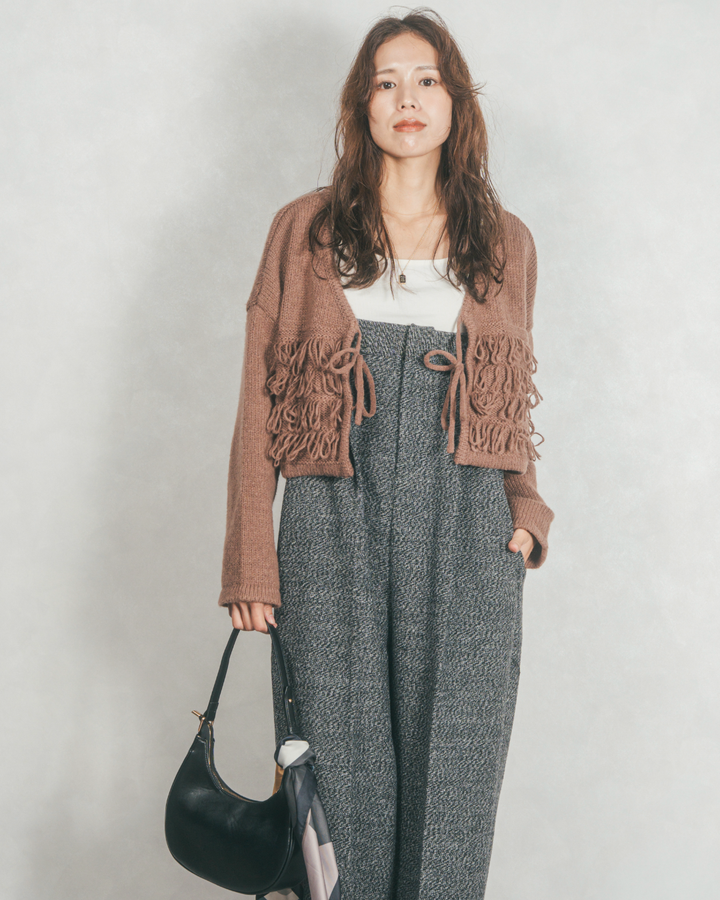 ループ編みフリンジカーディガン (BROWN)