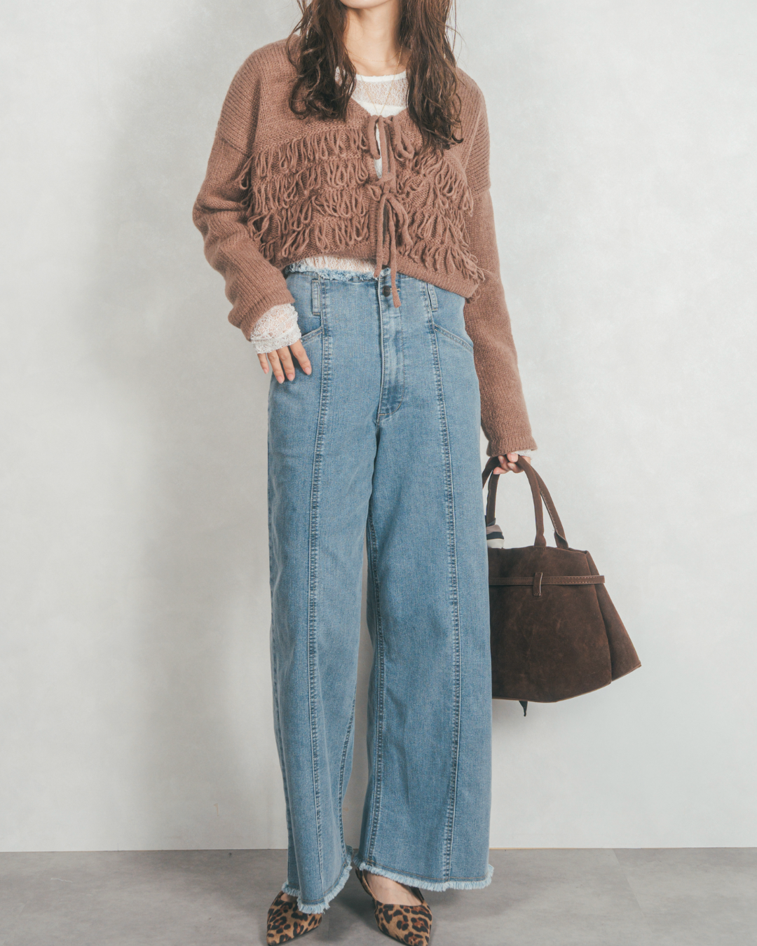 ループ編みフリンジカーディガン (BROWN)