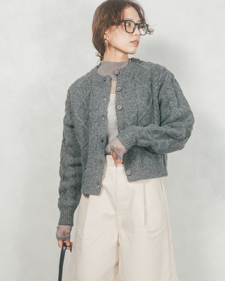 ケーブルKnitクルーカーディガン (CHARCOAL GRAY)