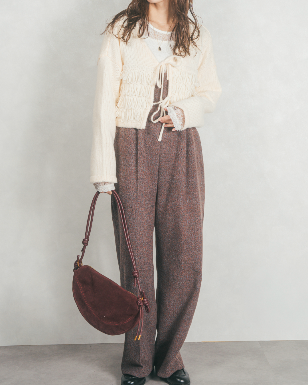 ループ編みフリンジカーディガン (IVORY)