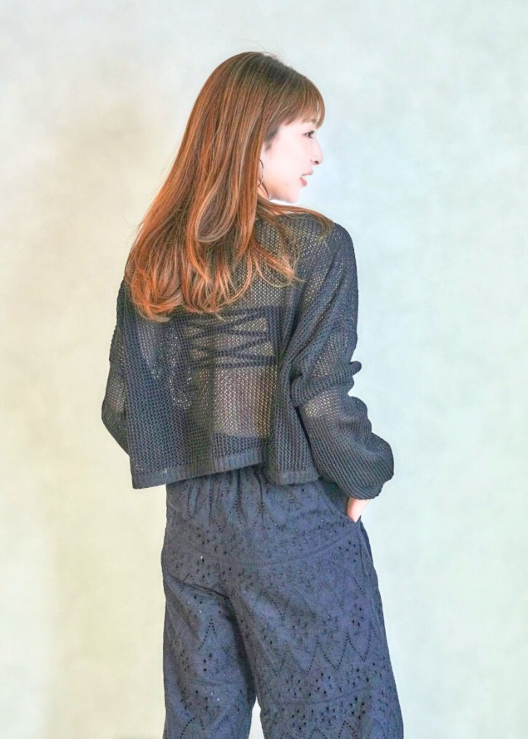 クロップドメッシュニット( BLACK)