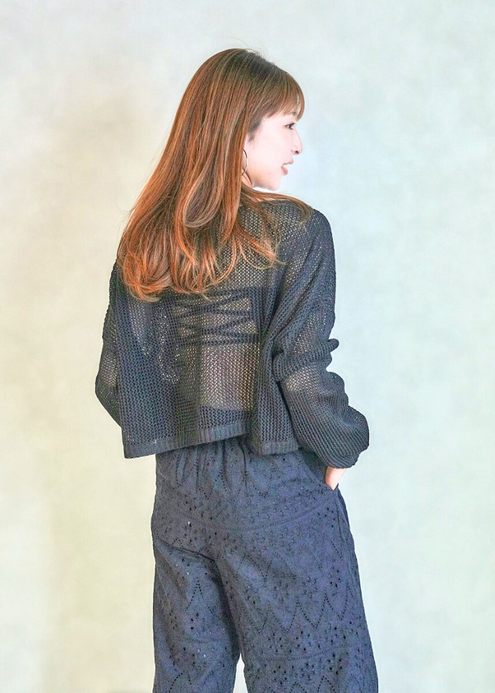 クロップドメッシュニット( BLACK)