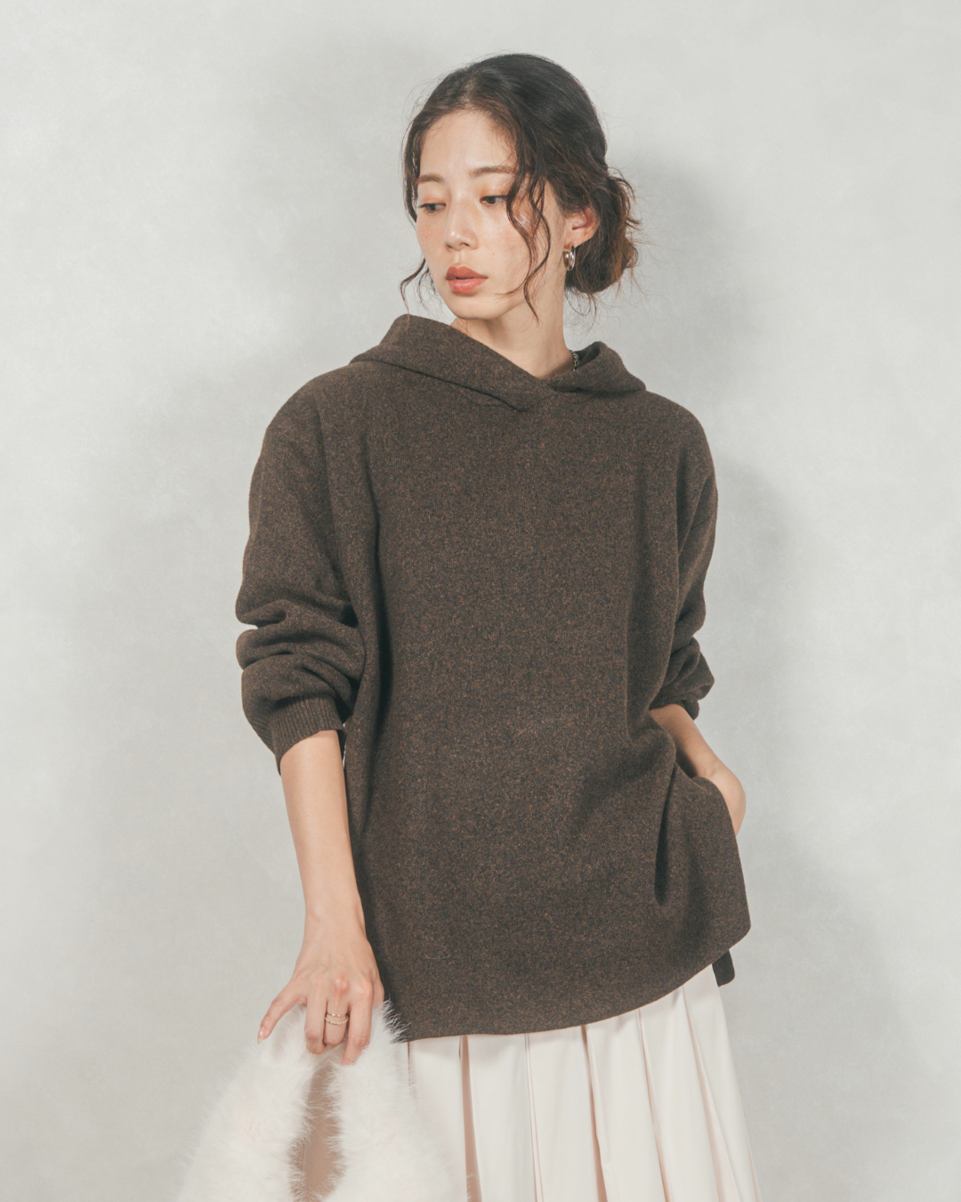 Souffleニットフーディー (MIX BROWN)