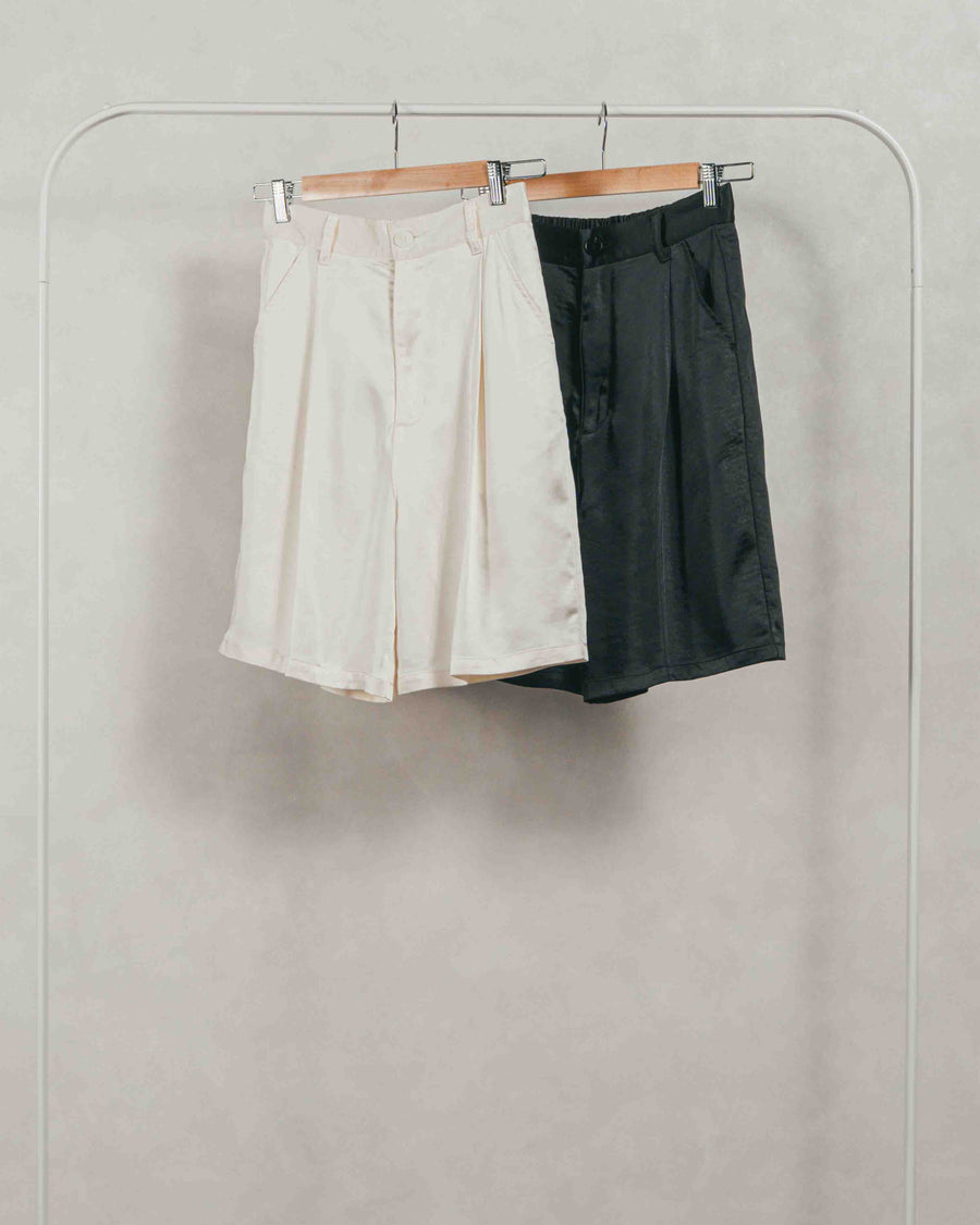 ［SET］Blockレース　フーディーブラウス +Vintageサテン　ハーフパンツ + 10oz ニュアンスバイカラー リラックスワイドデニム（3SET）