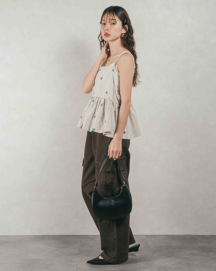 ［SET］Flower刺繍　ボリュームキャミ + ピグメントツイルカーゴパンツ（2SET）