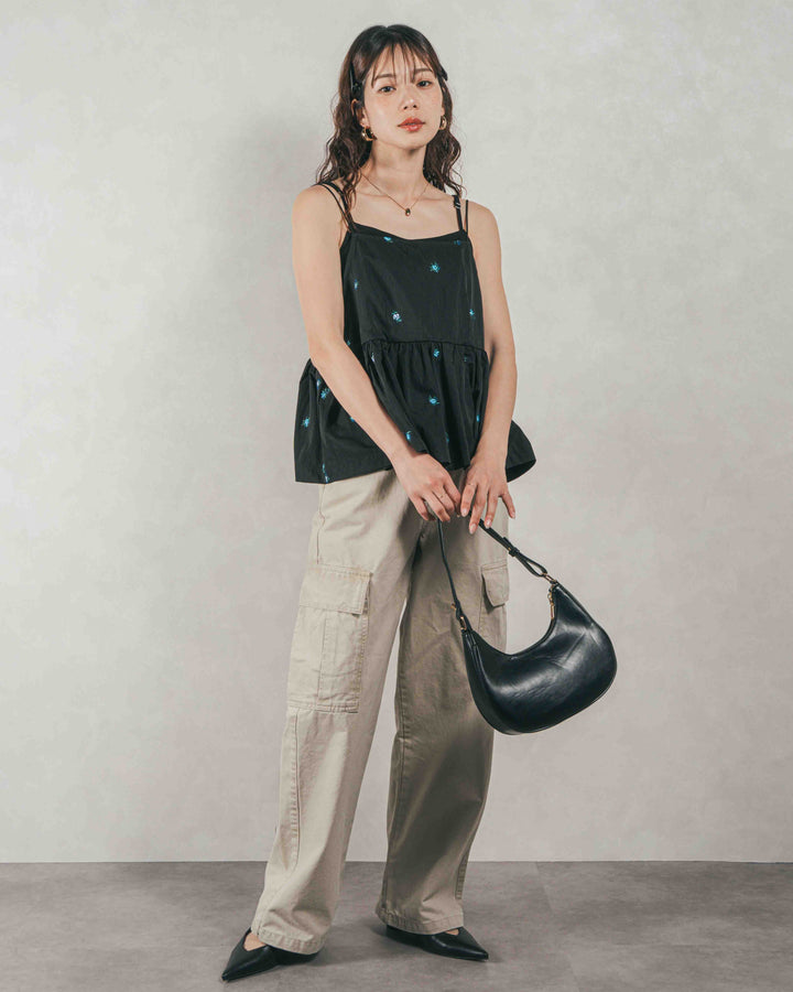 ［SET］Flower刺繍　ボリュームキャミ + ピグメントツイルカーゴパンツ（2SET）