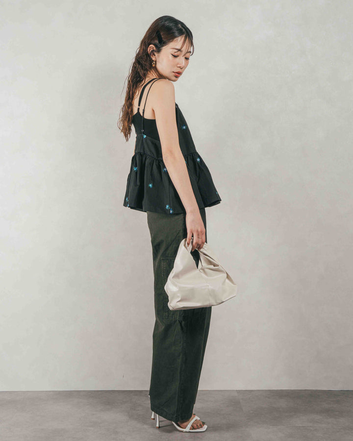 ［SET］Flower刺繍　ボリュームキャミ + ピグメントツイルカーゴパンツ（2SET）