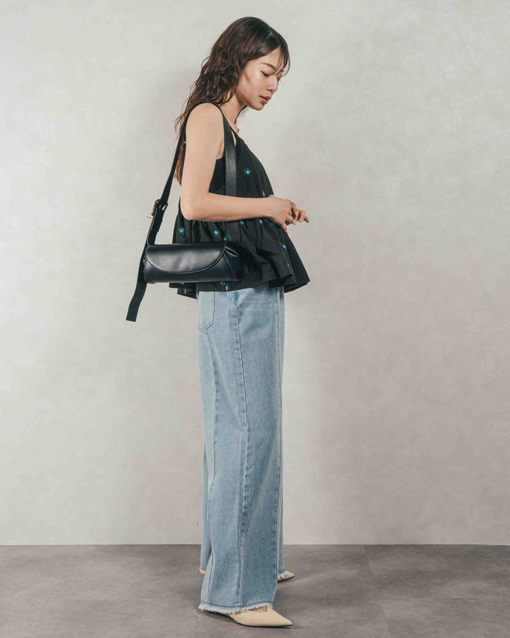 ［SET］Flower刺繍　ボリュームキャミ + 10oz ニュアンスバイカラー リラックスワイドデニム（2SET）