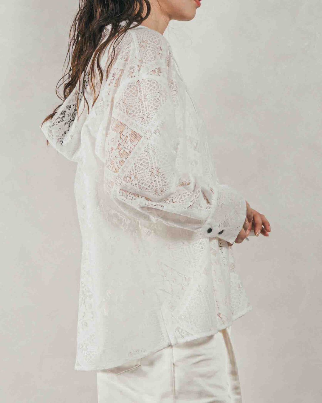 ［SET］Blockレース フーディーブラウス + Blockレース ストレートパンツ（2SET）