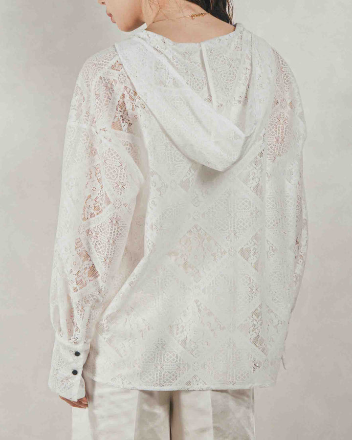 ［SET］Blockレース フーディーブラウス + Blockレース ストレートパンツ（2SET）