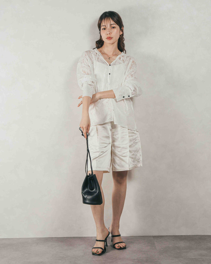 ［SET］Blockレース　フーディーブラウス + Vintageサテンハーフパンツ（2SET）