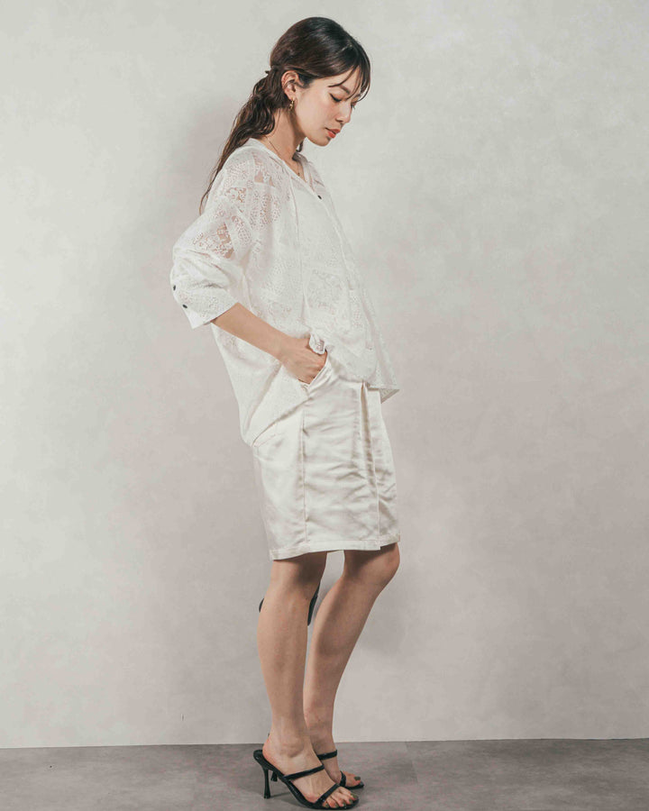 ［SET］Blockレース　フーディーブラウス + Vintageサテンハーフパンツ（2SET）