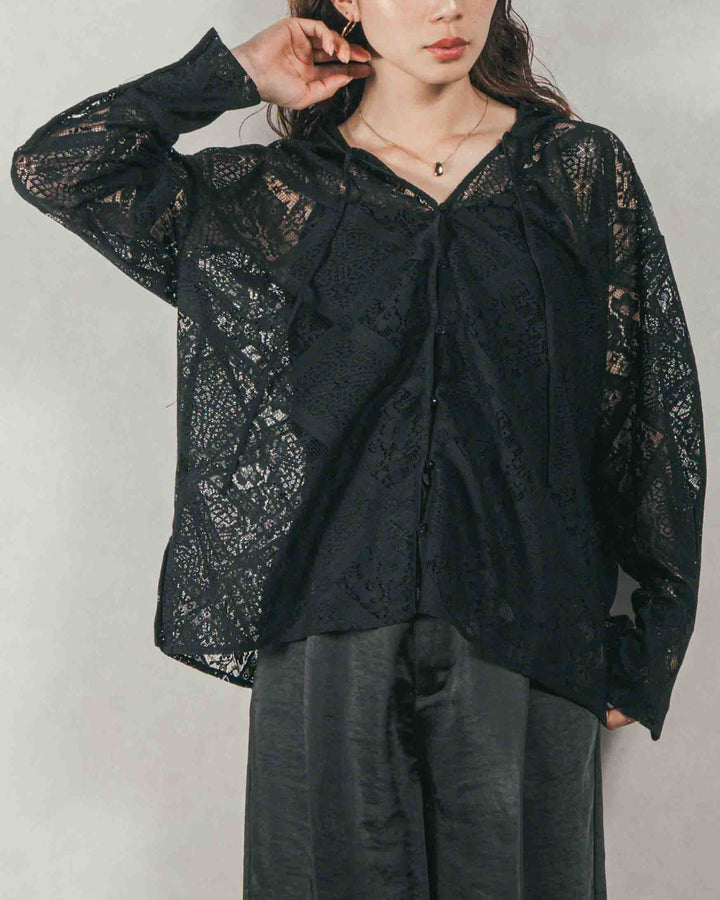 ［SET］Blockレース フーディーブラウス + Blockレース ストレートパンツ（2SET）