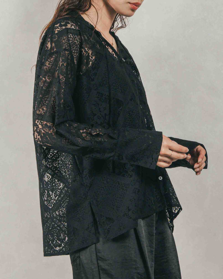 ［SET］Blockレース フーディーブラウス + Blockレース ストレートパンツ（2SET）