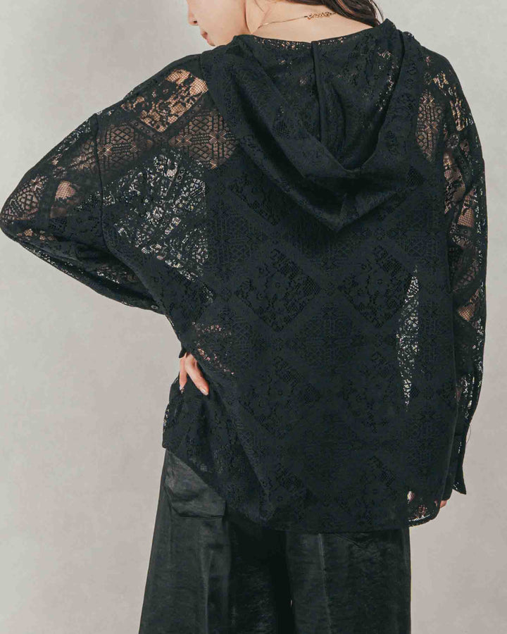 ［SET］Blockレース フーディーブラウス + Blockレース ストレートパンツ（2SET）