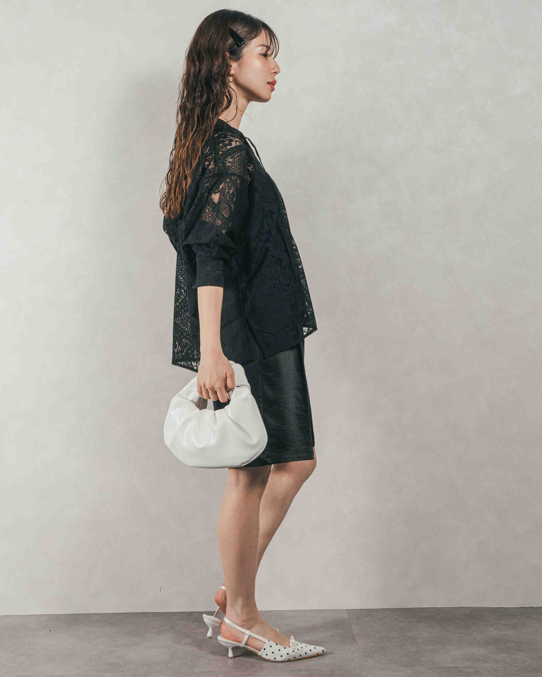 ［SET］Blockレース　フーディーブラウス + Vintageサテンハーフパンツ（2SET）