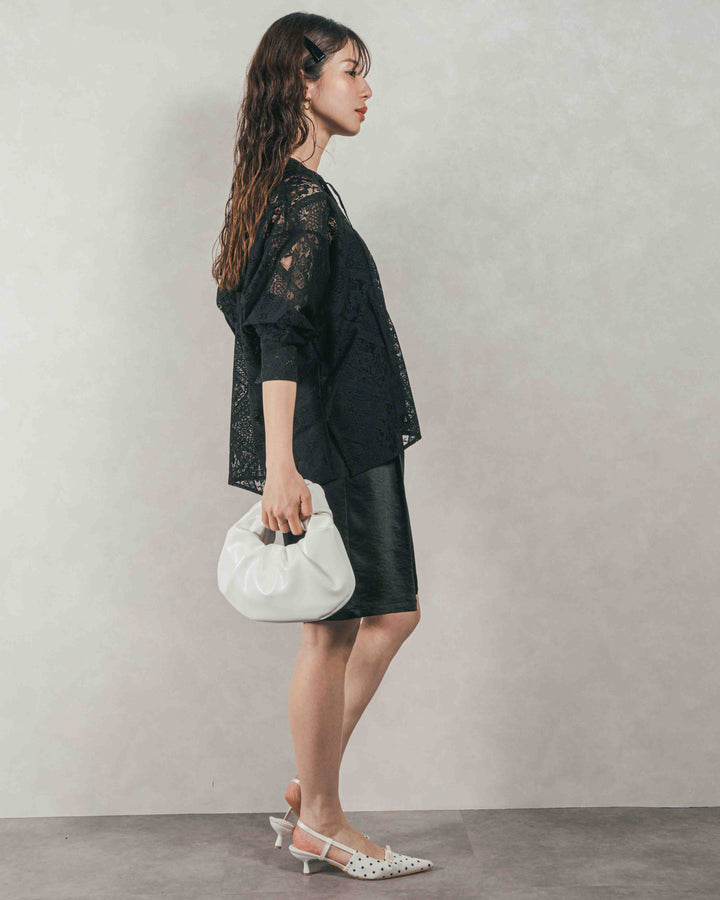 ［SET］Blockレース　フーディーブラウス + Vintageサテンハーフパンツ（2SET）