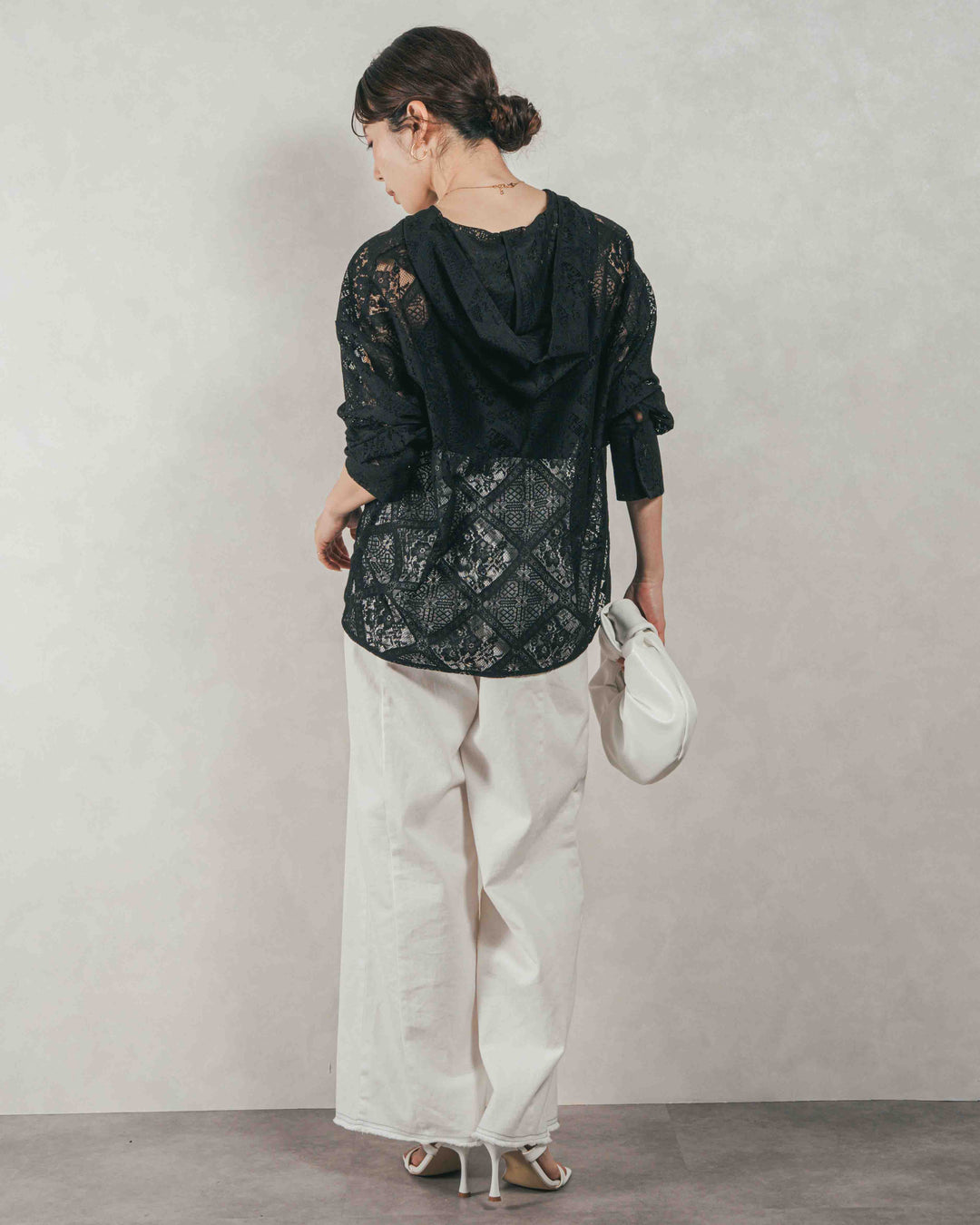 ［SET］Blockレース　フーディーブラウス + 10oz ニュアンスバイカラー リラックスワイドデニム（2SET）