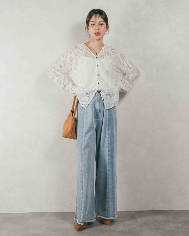 10oz ニュアンスバイカラー リラックスワイドデニム