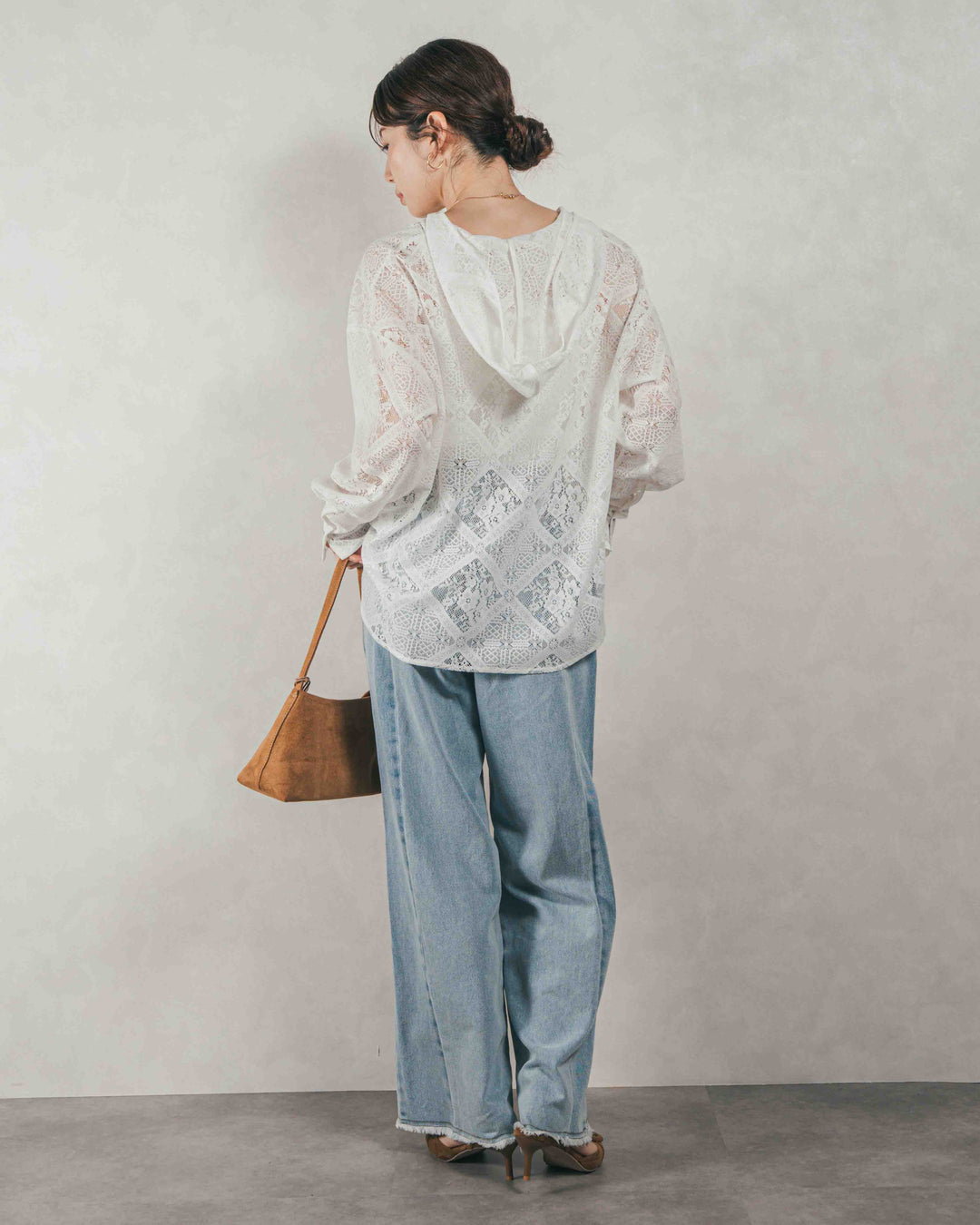 ［SET］Blockレース　フーディーブラウス + 10oz ニュアンスバイカラー リラックスワイドデニム（2SET）