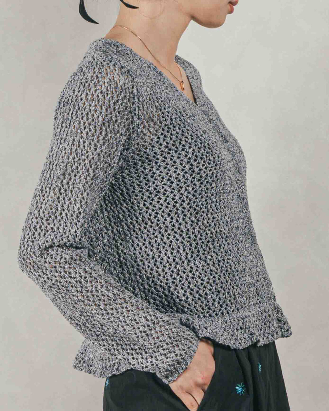 Mixメッシュ Vネックカーデ