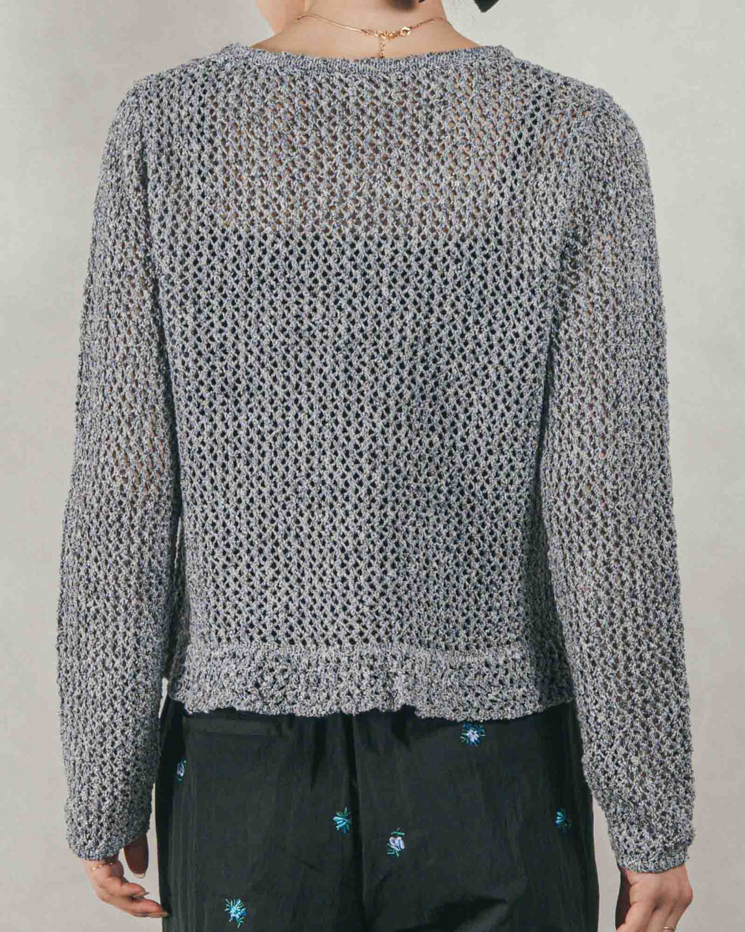 ［SET］Mixメッシュ Vネックカーデ + Flower刺繍　タックパンツ（2SET）