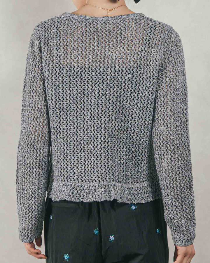 ［SET］Mixメッシュ Vネックカーデ + Flower刺繍　タックパンツ（2SET）