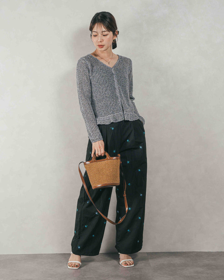 Mixメッシュ Vネックカーデ