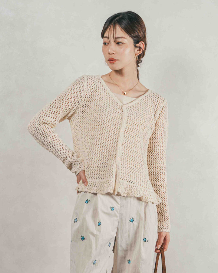 Mixメッシュ Vネックカーデ