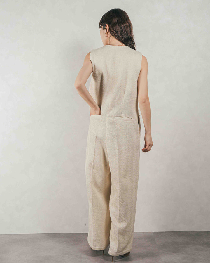 ［SET］デニムライク へリンボーンサロペット + Blockレース　フーディーブラウス（2SET）