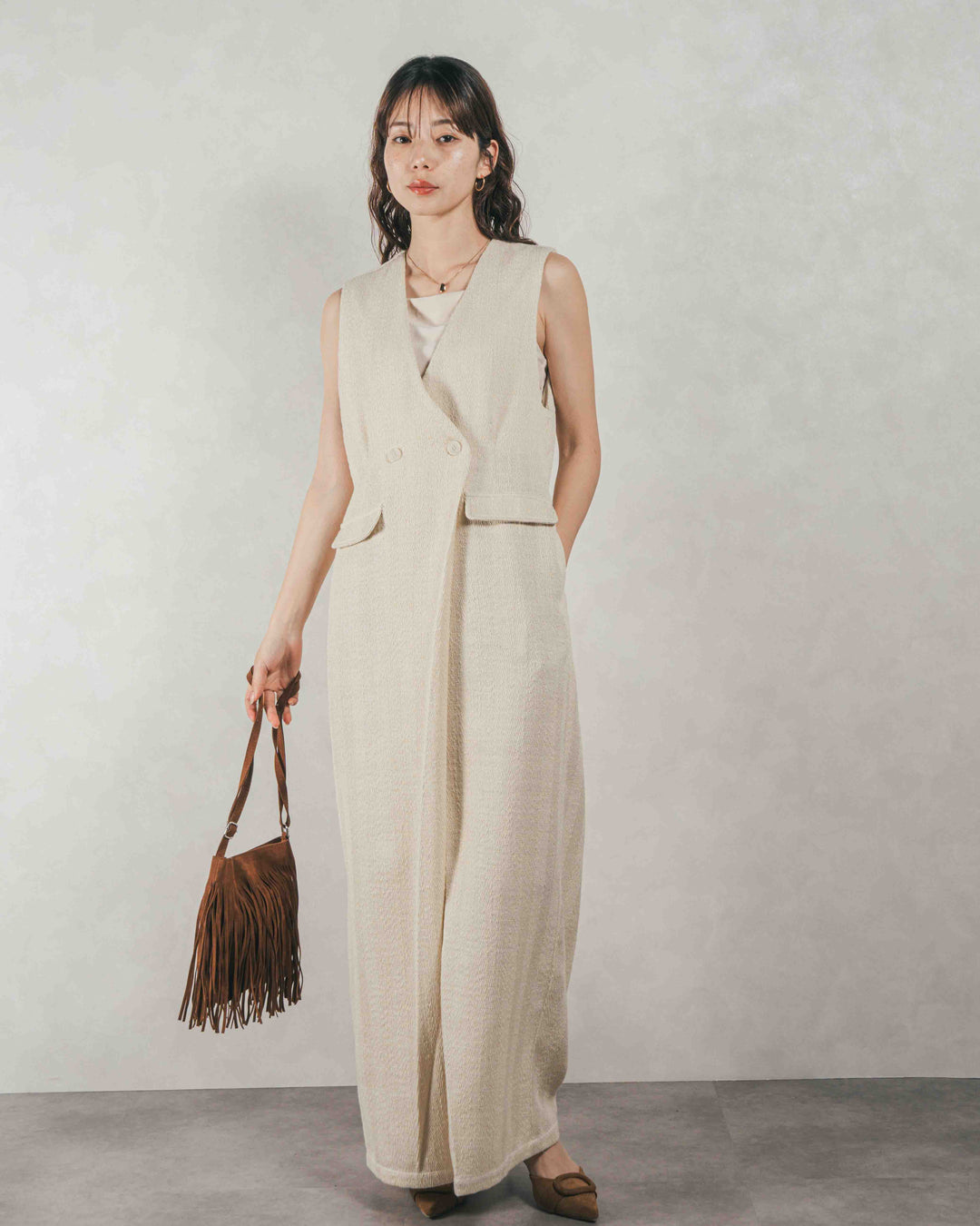 デニムライク へリンボーンサロペット