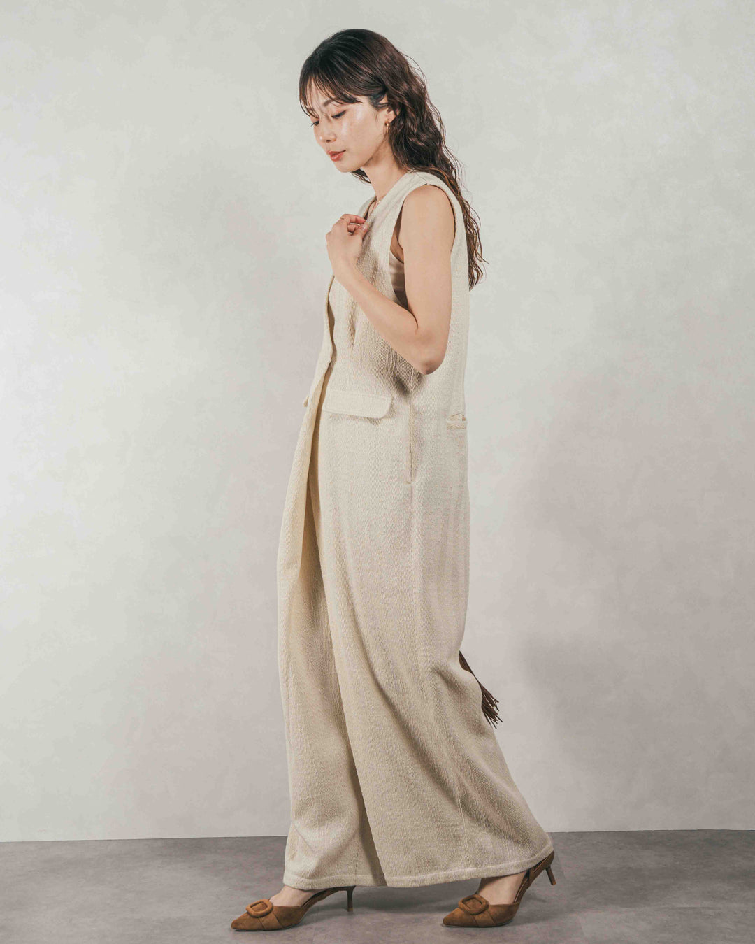 デニムライク へリンボーンサロペット