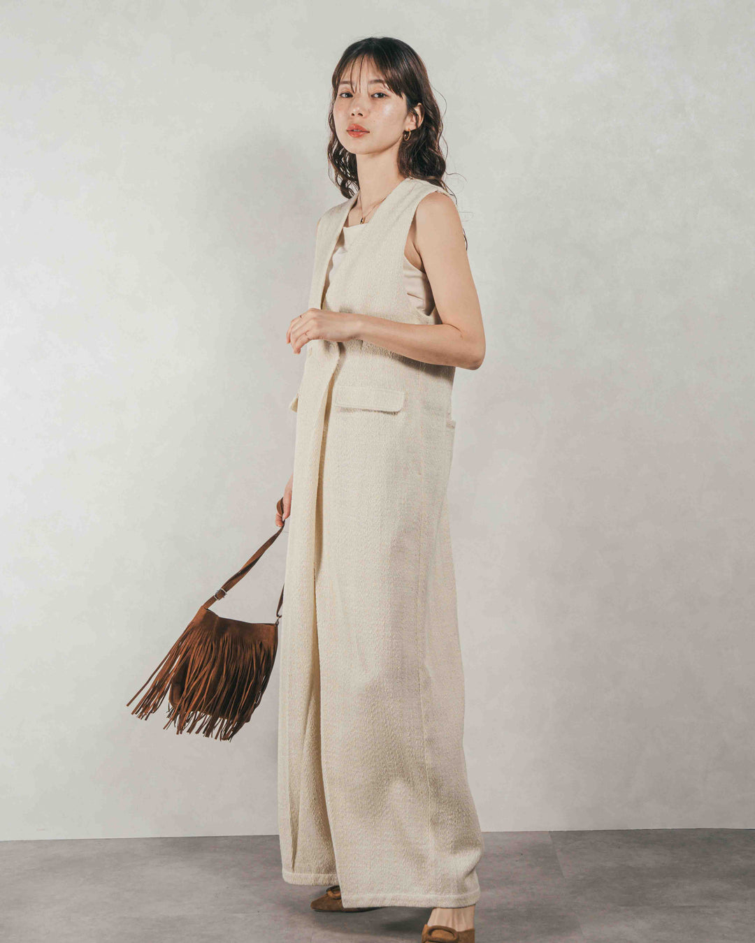 デニムライク へリンボーンサロペット