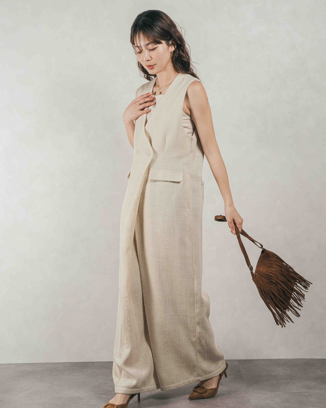 デニムライク へリンボーンサロペット