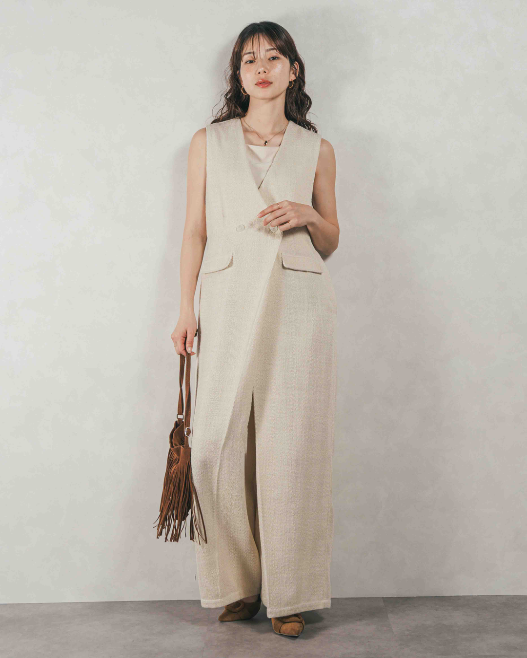 デニムライク へリンボーンサロペット