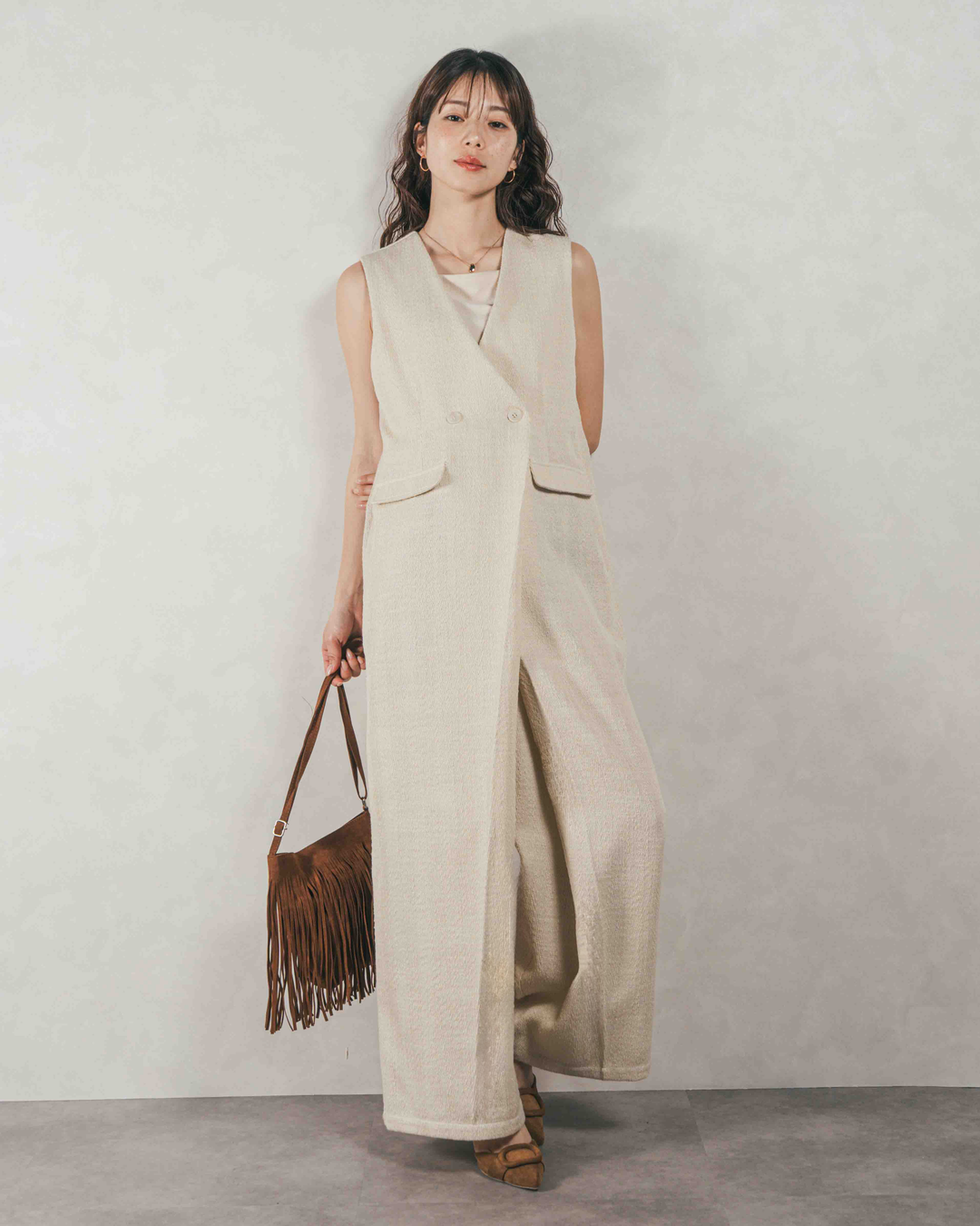 デニムライク へリンボーンサロペット