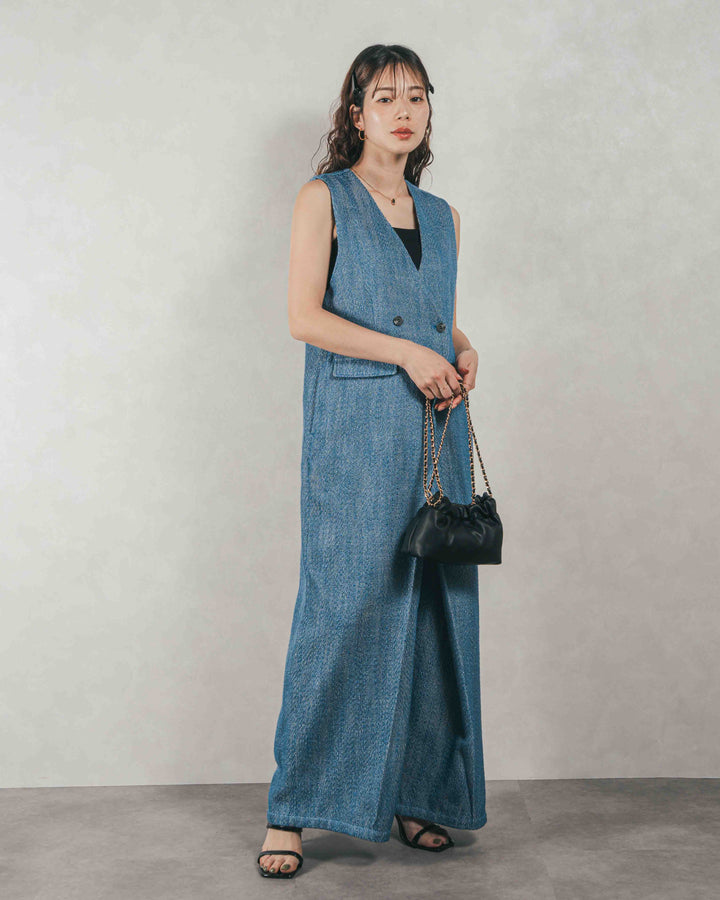 デニムライク へリンボーンサロペット