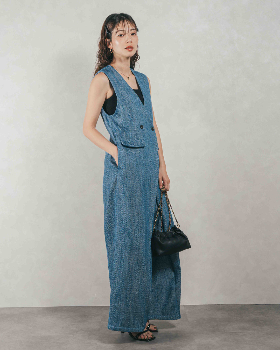 デニムライク へリンボーンサロペット