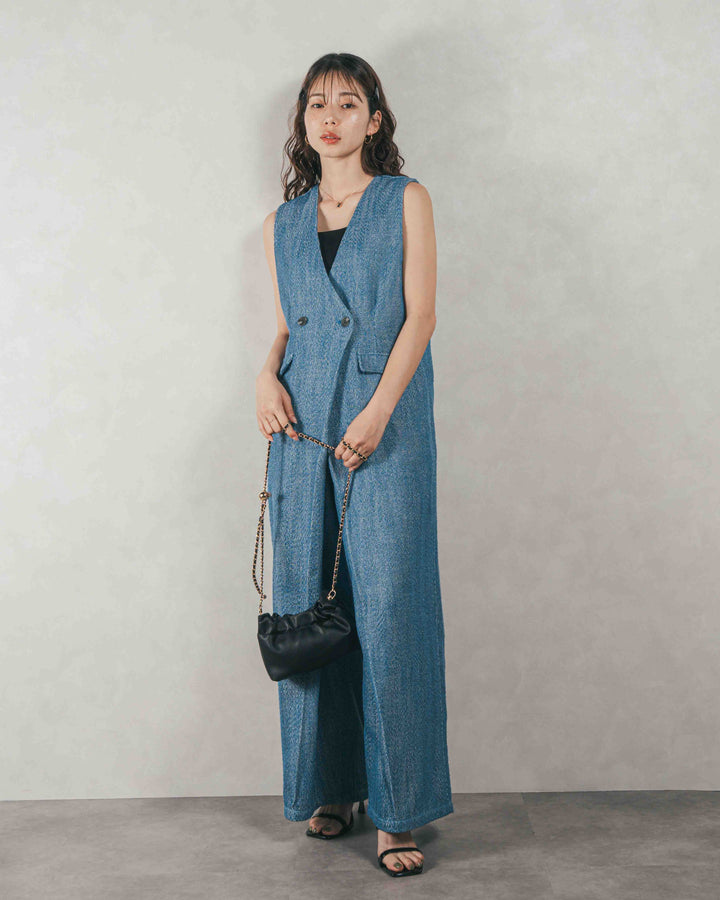 デニムライク へリンボーンサロペット